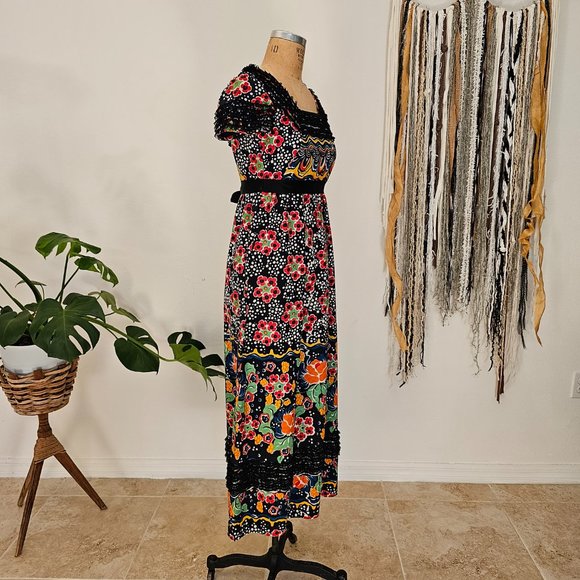 70s Designer Geoffrey Beene Abstract Floral Print High Waste Maxi w/ Pockets - Picture 2 of 7